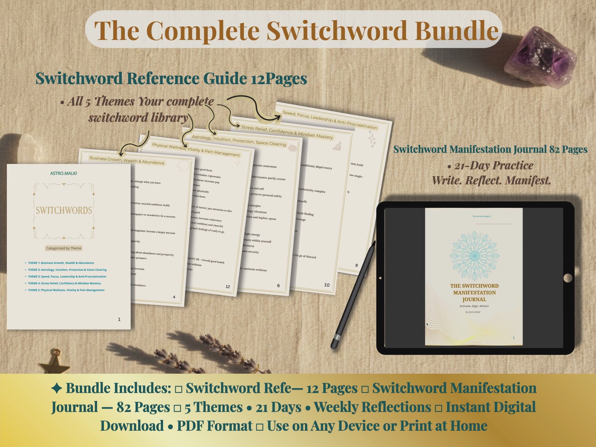The Complete Switchword Bundle — Switchword Reference Guide and 82-page Manifestation Journal PDF digital download, instant access, by Astro.Malki